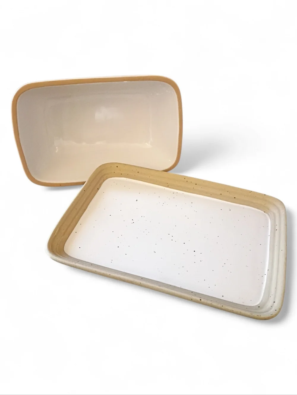White 1/2 Pound Covered Ceramic Butter Dish Excellent Farmhouse Cottage Country